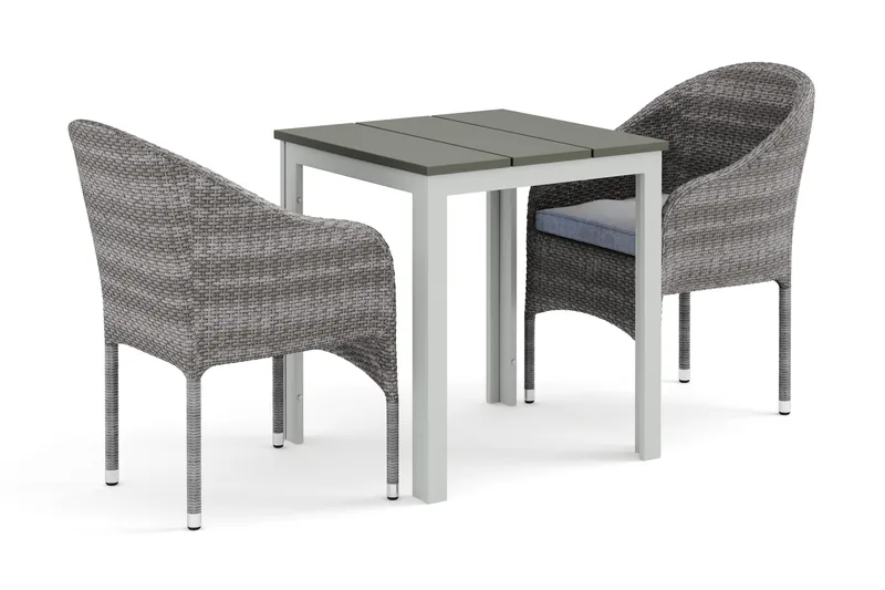 Tunis utendørs kafésett 70x70 cm med 2 Thor lenestoler - Hvit/Grå - Hagemøbler - Hagegruppe - Spisegrupper hage