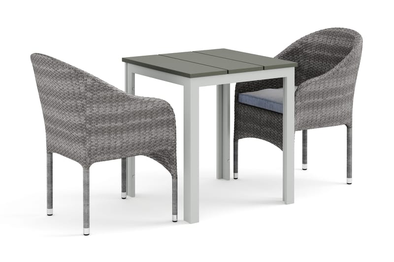 Tunis utendørs kafésett 70x70 cm med 2 Thor lenestoler, Hvit/Grå