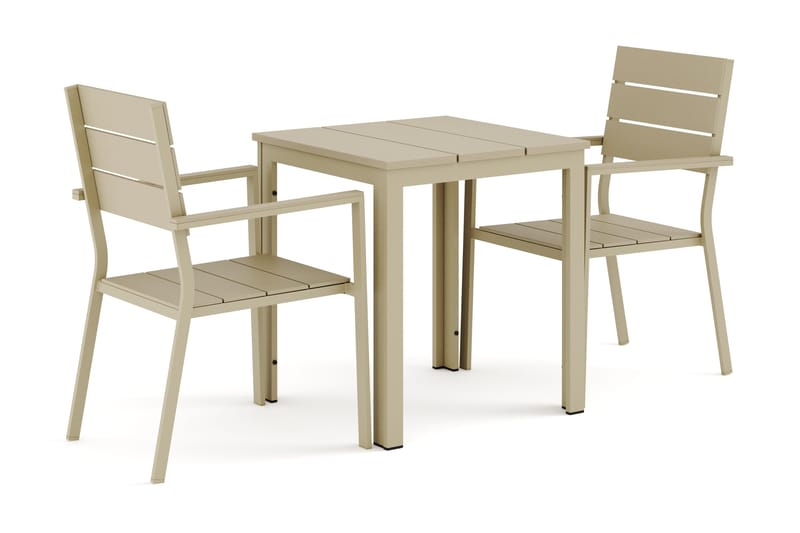 Tunis utendørs kafésett 70x70 cm med 2 Tunis stable stoler - Beige/Beige - Hagemøbler - Hagegruppe - Spisegrupper hage