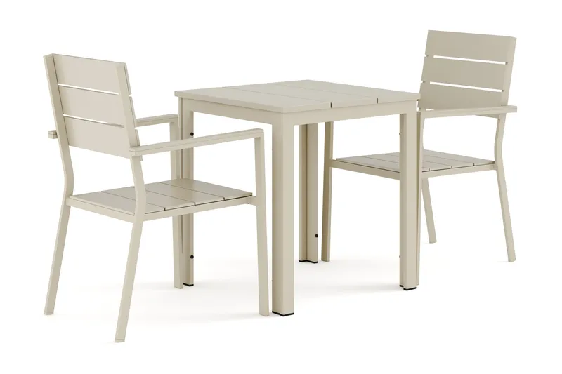 Tunis utendørs kafésett 70x70 cm med 2 Tunis stable stoler - Beige/Beige - Hagemøbler - Hagegruppe - Spisegrupper hage