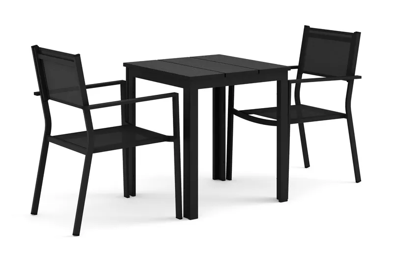 Tunis utendørs kafésett 70x70 cm med 2 Tunis stablestoler - Svart/Svart - Hagemøbler - Hagegruppe - Spisegrupper hage