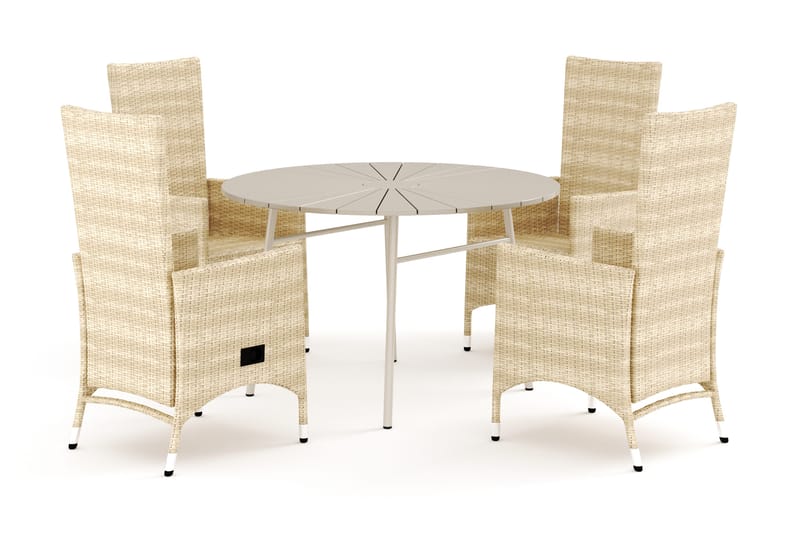 Tunis utendørs rund spisegruppe 120 cm med 4 Jenny spisestoler, Beige/Beige