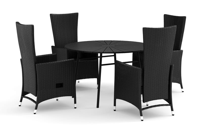 Tunis utendørs rund spisegruppe 120 cm med 4 Jenny spisestoler - Svart/svart - Hagemøbler - Hagegruppe - Spisegrupper hage