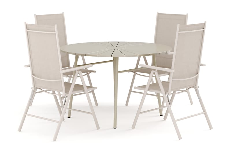 Tunis utendørs rund spisegruppe 120 cm med 4 Maggie regulerbare stoler - Beige/Beige - Hagemøbler - Hagegruppe - Spisegrupper hage
