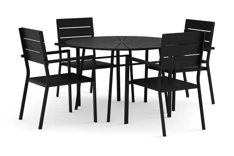 Tunis utendørs rund spisegruppe 120 cm med 4 Tunis stablestoler - Svart/Svart - Hagemøbler - Hagegruppe - Spisegrupper hage