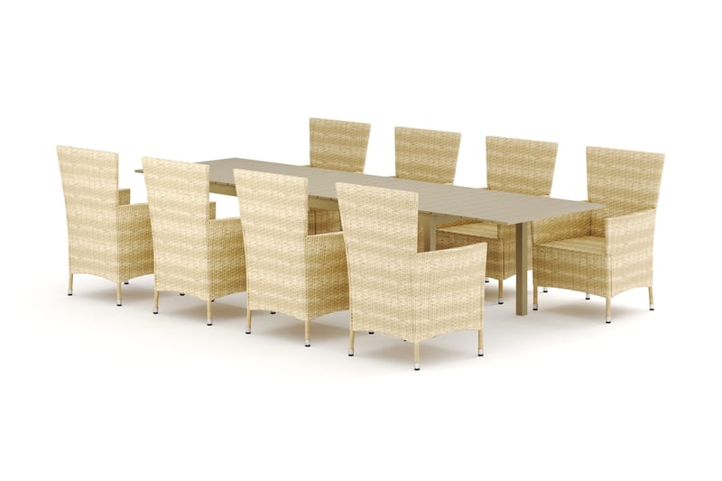 Tunis utendørs spisegruppe, uttrekkbar 205/305x90 cm, med 8 Thor lenestoler - Beige/Beige - Hagemøbler - Hagegruppe - Spisegrupper hage