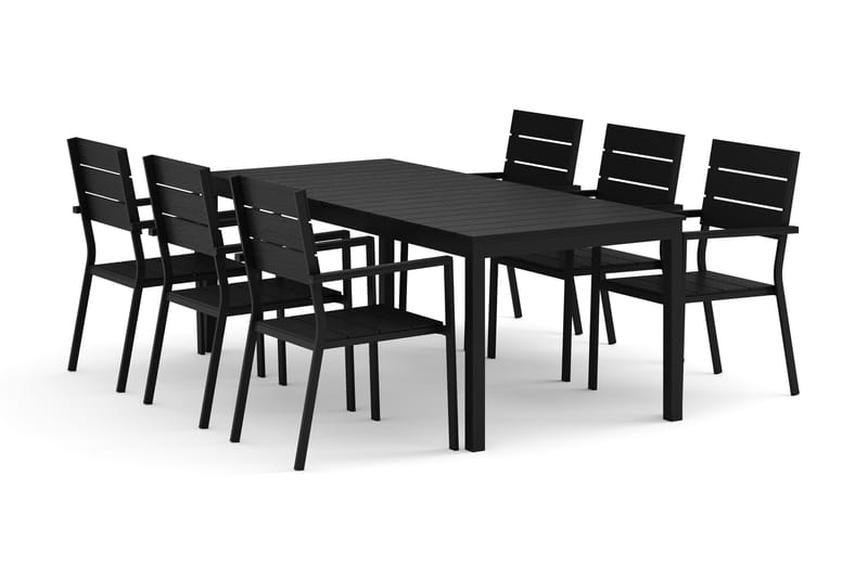 Tunis utendørs spisegruppe, uttrekkbar 205/305x90 cm med 6 Tunis stablestoler - Svart/Svart - Hagemøbler - Hagegruppe - Spisegrupper hage