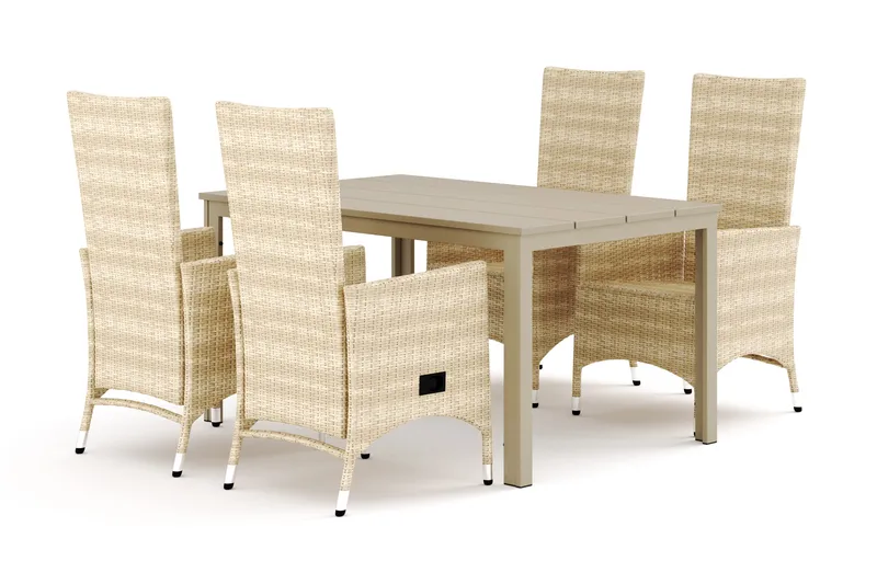 Tunis utendørs spisegruppe 140x90 cm med 4 Jenny spisestoler, Beige/Beige