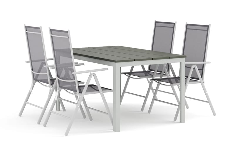 Tunis utendørs spisegruppe 140x90 cm med 4 Maggie posisjonsstoler - Hvit/Grå - Hagemøbler - Hagegruppe - Spisegrupper hage