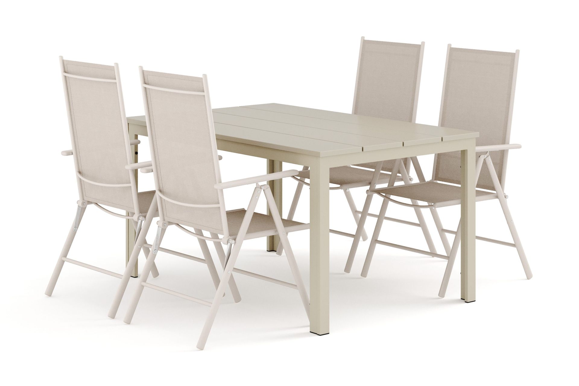 Tunis utendørs spisegruppe 140x90 cm med 4 Maggie posisjonsstoler - Beige/beige