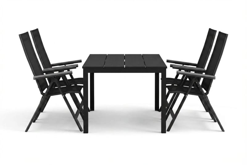 Tunis utendørs spisegruppe 140x90 cm med 4 Monaco Light regulerbare stoler - Svart/svart - Hagemøbler - Hagegruppe - Spisegrupper hage