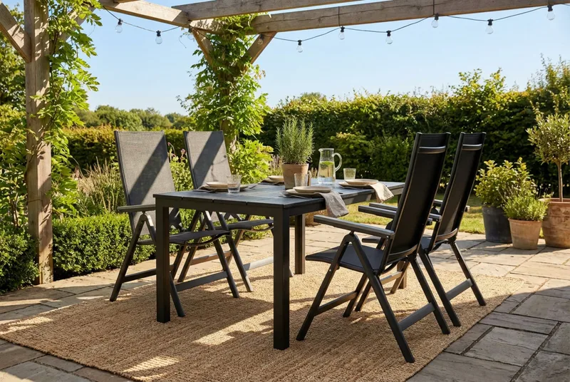 Tunis utendørs spisegruppe 140x90 cm med 4 Monaco Light regulerbare stoler - Svart/svart - Hagemøbler - Hagegruppe - Spisegrupper hage