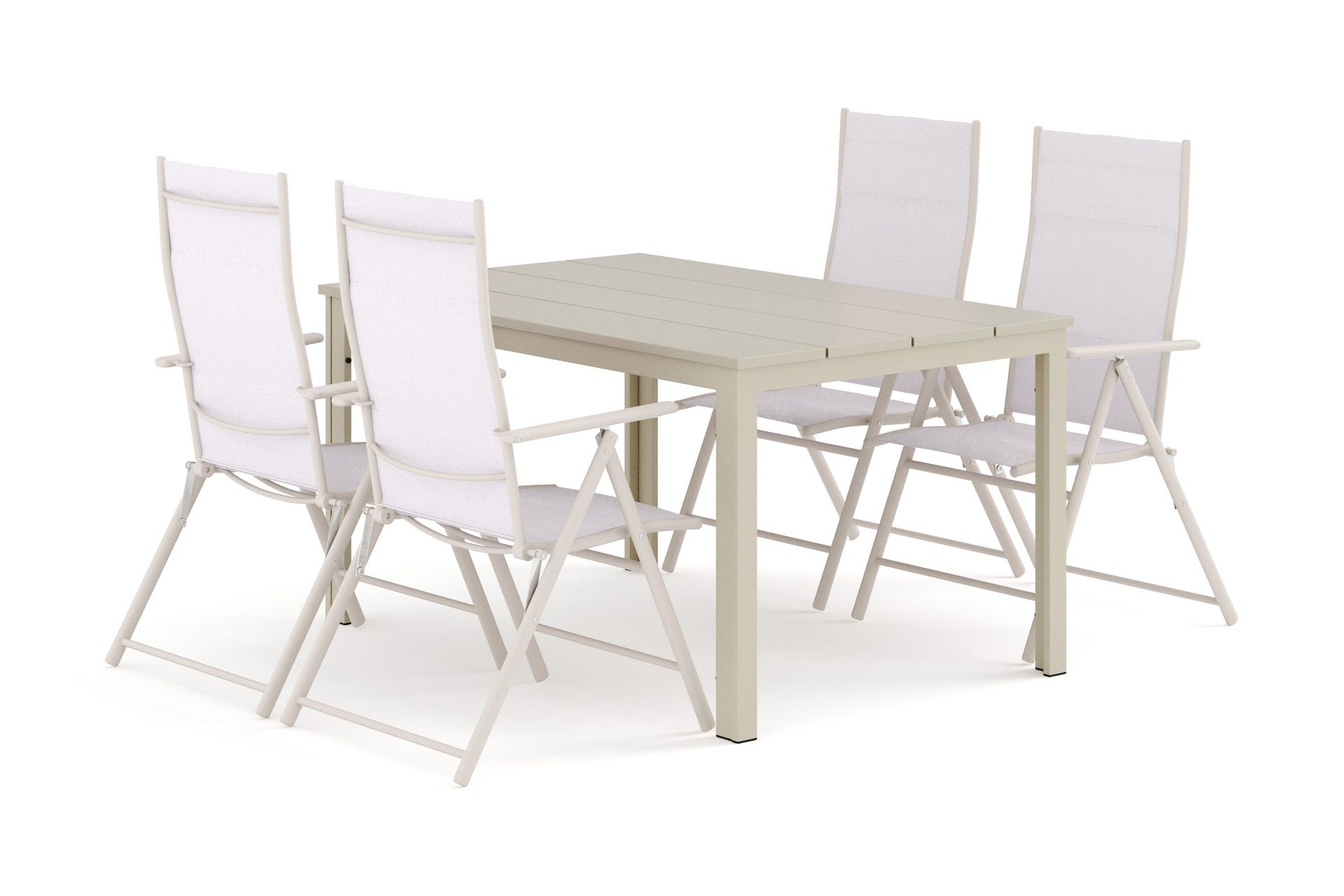 Tunis utendørs spisegruppe 140x90 cm med 4 Sanna regulerbare stoler - Beige/Beige