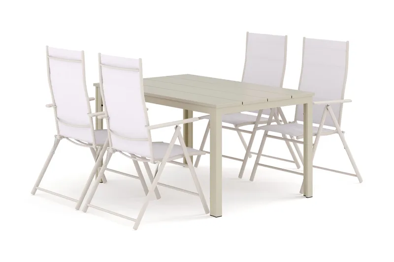 Tunis utendørs spisegruppe 140x90 cm med 4 Sanna regulerbare stoler, Beige/Beige