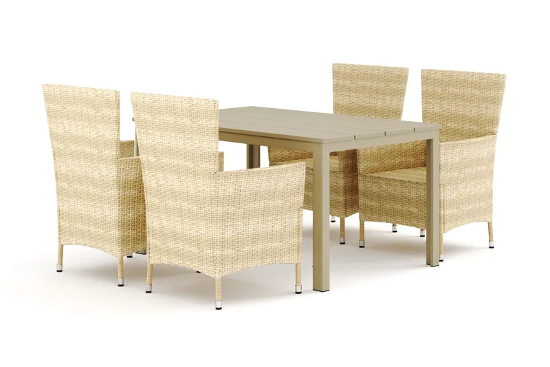 Tunis utendørs spisegruppe 140x90 cm med 4 Thor hagelenestoler - Beige/Beige - Hagemøbler - Hagegruppe - Spisegrupper hage