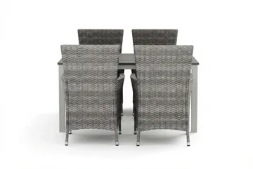 Tunis utendørs spisegruppe 140x90 cm med 4 Thor hagelenestoler - Hvit/Grå - Hagemøbler - Hagegruppe - Spisegrupper hage