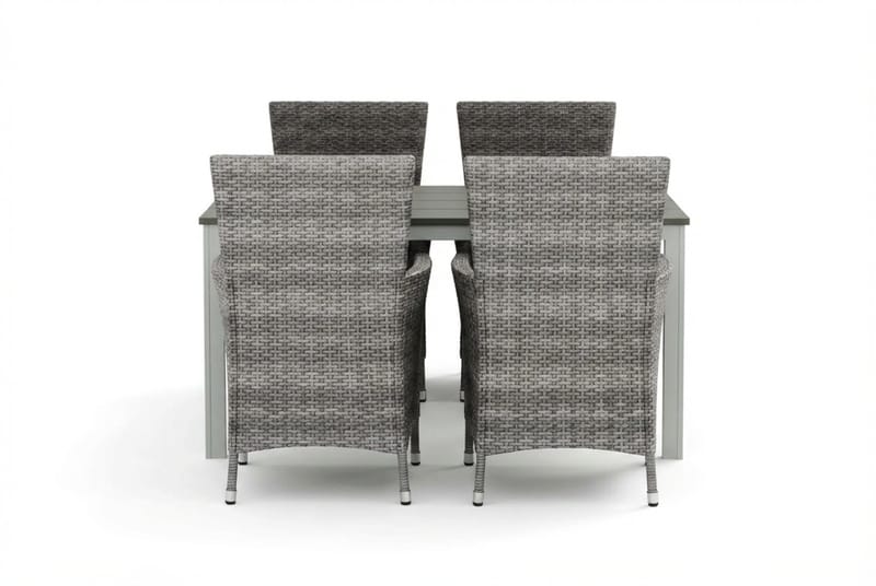 Tunis utendørs spisegruppe 140x90 cm med 4 Thor hagelenestoler - Hvit/Grå - Hagemøbler - Hagegruppe - Spisegrupper hage