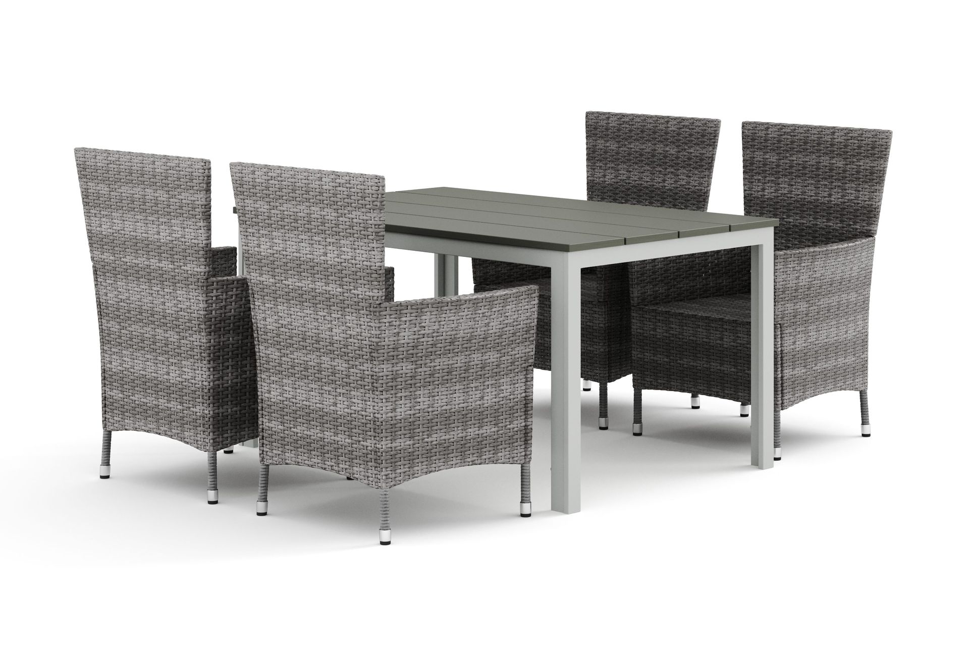 Tunis utendørs spisegruppe 140x90 cm med 4 Thor hagelenestoler - Hvit/Grå