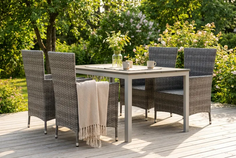 Tunis utendørs spisegruppe 140x90 cm med 4 Thor hagelenestoler - Hvit/Grå - Hagemøbler - Hagegruppe - Spisegrupper hage