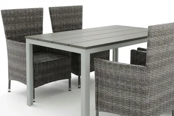 Tunis utendørs spisegruppe 140x90 cm med 4 Thor hagelenestoler - Hvit/Grå - Hagemøbler - Hagegruppe - Spisegrupper hage