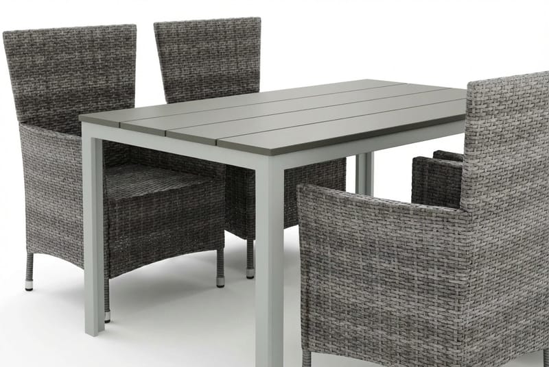 Tunis utendørs spisegruppe 140x90 cm med 4 Thor hagelenestoler - Hvit/Grå - Hagemøbler - Hagegruppe - Spisegrupper hage