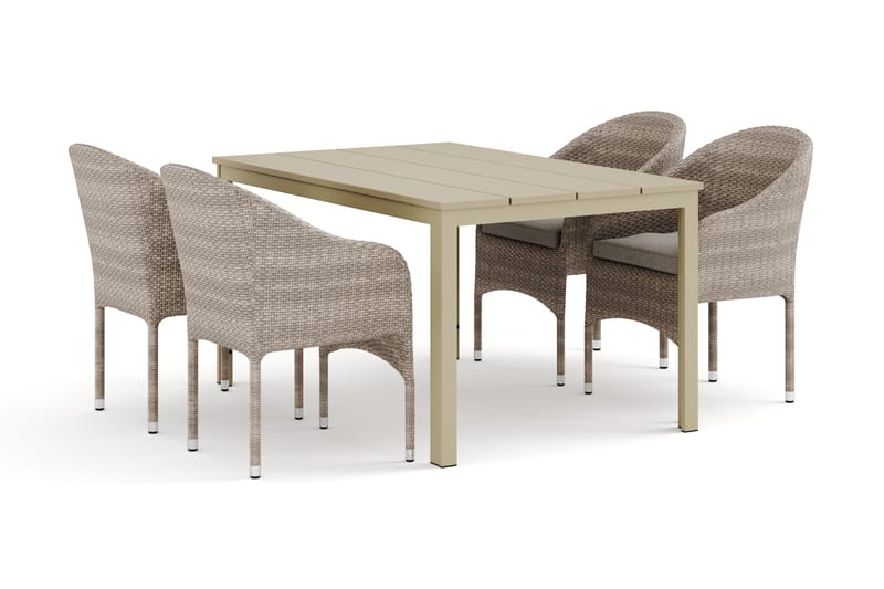 Tunis utendørs spisegruppe 140x90 cm med 4 Thor lenestoler, Beige/Beige