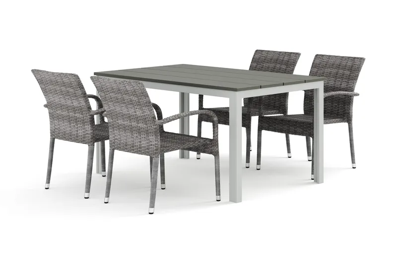 Tunis utendørs spisegruppe 140x90 cm med 4 Thor Light utendørs lenestoler - Hvit/Grå - Hagemøbler - Hagegruppe - Spisegrupper hage