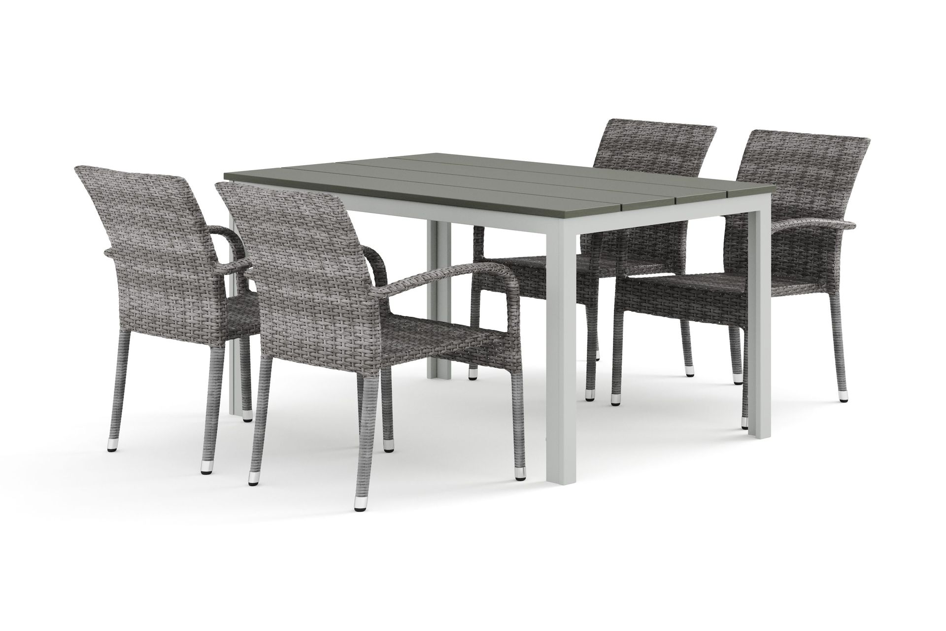 Tunis utendørs spisegruppe 140x90 cm med 4 Thor Light utendørs lenestoler - Hvit/Grå
