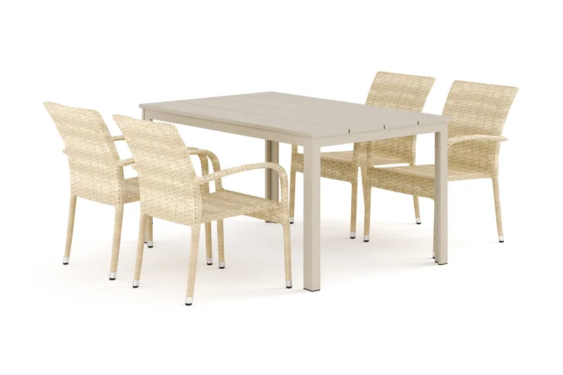 Tunis utendørs spisegruppe 140x90 cm med 4 Thor Light uterlenestoler - Beige/Beige - Hagemøbler - Hagegruppe - Spisegrupper hage