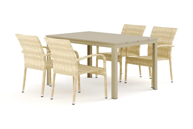Tunis utendørs spisegruppe 140x90 cm med 4 Thor Light uterlenestoler - Beige/Beige - Hagemøbler - Hagegruppe - Spisegrupper hage
