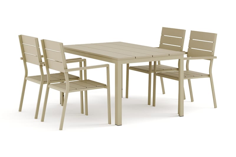 Tunis utendørs spisegruppe 140x90 cm med 4 Tunis stablebare stoler, Beige/beige