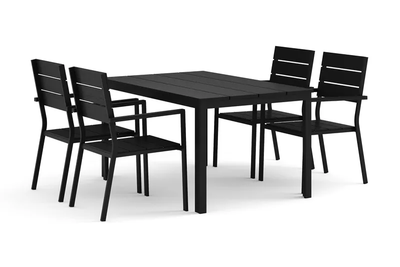 Tunis utendørs spisegruppe 140x90 cm med 4 Tunis stablebare stoler - Svart/Svart - Hagemøbler - Hagegruppe - Spisegrupper hage