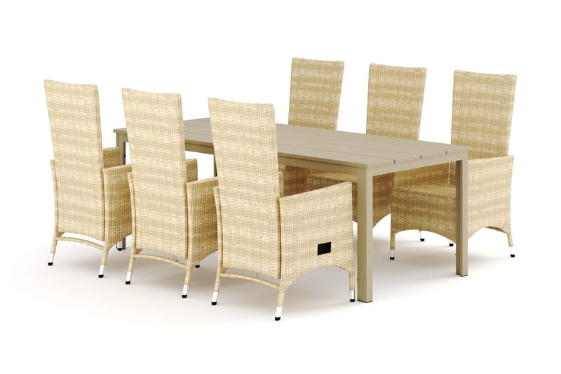 Tunis utendørs spisegruppe 205x90 cm med 6 Jenny spisestoler - Beige/Beige - Hagemøbler - Hagegruppe - Spisegrupper hage