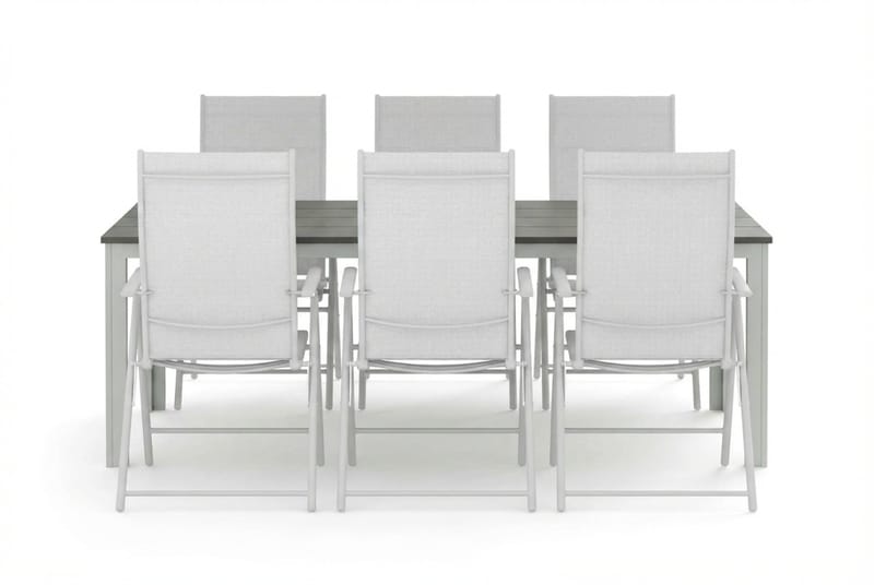 Tunis utendørs spisegruppe 205x90 cm med 6 regulerbare stoler - Hvit/Grå - Hagemøbler - Hagegruppe - Spisegrupper hage