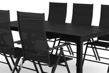 Tunis utendørs spisegruppe 205x90 cm med 6 regulerbare stoler - Svart/svart - Hagemøbler - Hagegruppe - Spisegrupper hage