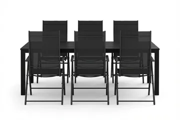 Tunis utendørs spisegruppe 205x90 cm med 6 regulerbare stoler - Svart/svart - Hagemøbler - Hagegruppe - Spisegrupper hage