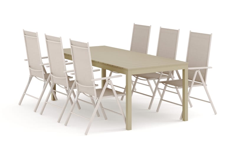 Tunis utendørs spisegruppe uttrekkbar 205/305x90 cm med 6 Maggie regulerbare stoler - Beige/Beige - Hagemøbler - Hagegruppe - Spisegrupper hage