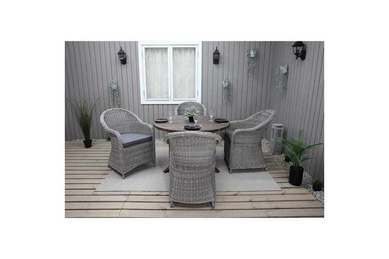 Utendørs møbelgruppe Ø 112 cm bord & 4 Belize grå stoler Brun - Brun - Hagemøbler - Hagegruppe - Spisegrupper hage