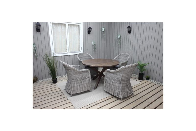 Utendørs møbelgruppe Ø 112 cm bord & 4 Belize grå stoler Brun - Brun - Hagemøbler - Hagegruppe - Spisegrupper hage
