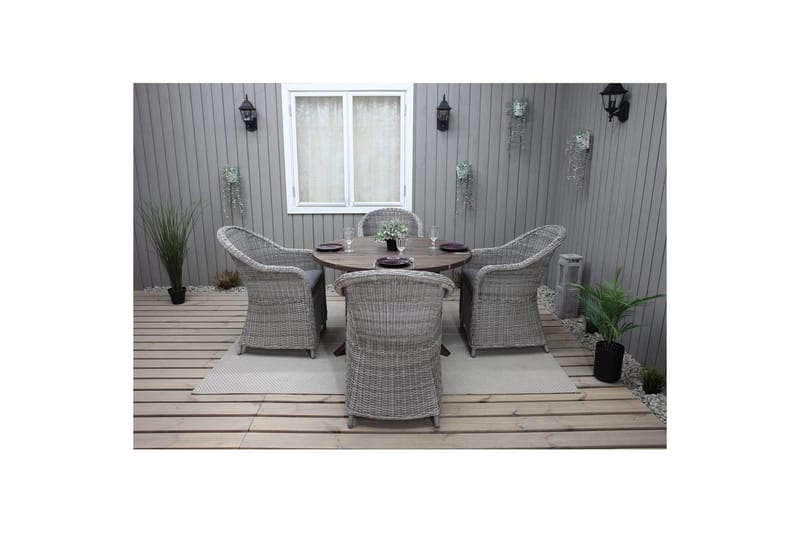 Utendørs møbelgruppe Ø 112 cm bord & 4 Belize grå stoler Brun - Brun - Hagemøbler - Hagegruppe - Spisegrupper hage