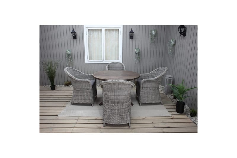 Utendørs møbelgruppe Ø 112 cm bord & 4 Belize grå stoler Brun - Brun - Hagemøbler - Hagegruppe - Spisegrupper hage