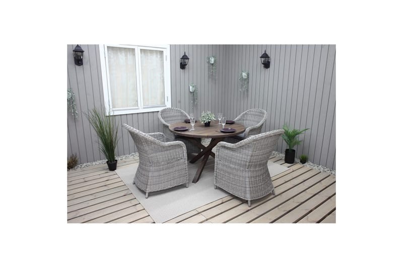 Utendørs møbelgruppe Ø 112 cm bord & 4 Belize grå stoler Brun - Brun - Hagemøbler - Hagegruppe - Spisegrupper hage
