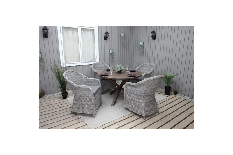Utendørs møbelgruppe Ø 112 cm bord & 4 Belize grå stoler Brun - Brun - Hagemøbler - Hagegruppe - Spisegrupper hage