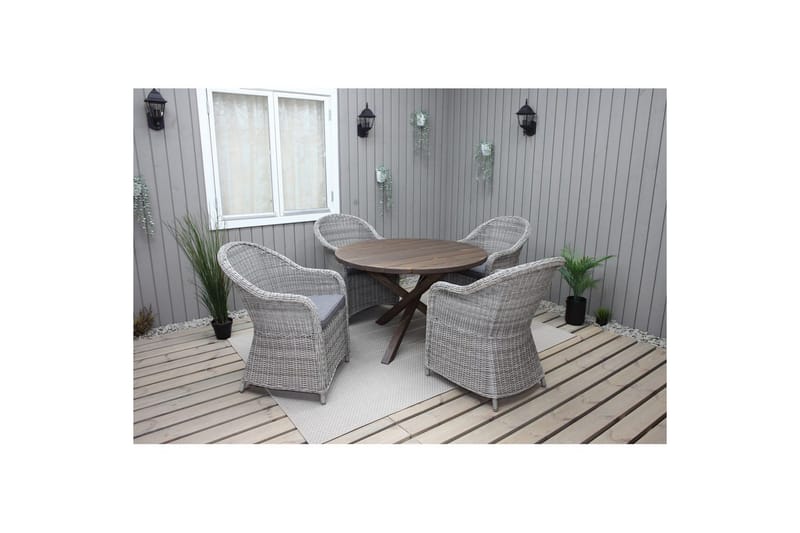 Utendørs møbelgruppe Ø 112 cm bord & 4 Belize grå stoler Brun - Brun - Hagemøbler - Hagegruppe - Spisegrupper hage