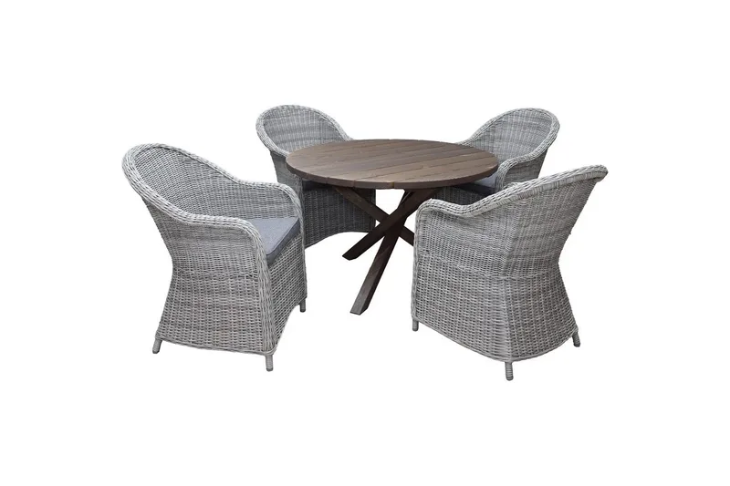 Utendørs møbelgruppe Ø 112 cm bord & 4 Belize grå stoler Brun, Brun