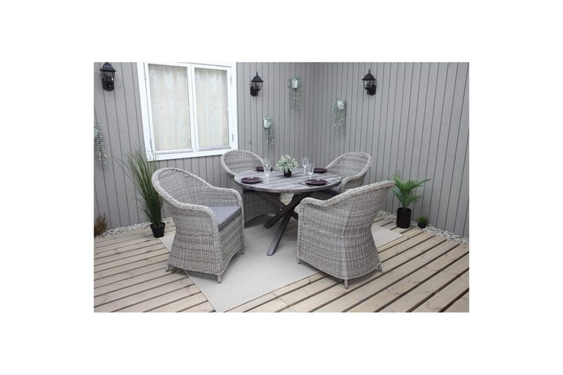 Utendørs møbelgruppe Ø 112 cm bord & 4 Belize grå stoler Grå - Grå - Hagemøbler - Hagegruppe - Spisegrupper hage