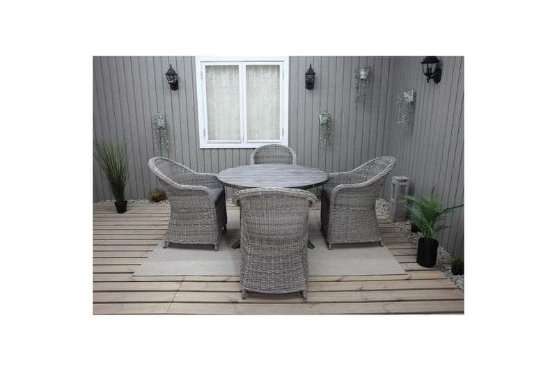 Utendørs møbelgruppe Ø 112 cm bord & 4 Belize grå stoler Grå - Grå - Hagemøbler - Hagegruppe - Spisegrupper hage