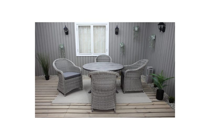Utendørs møbelgruppe Ø 112 cm bord & 4 Belize grå stoler Grå - Grå - Hagemøbler - Hagegruppe - Spisegrupper hage