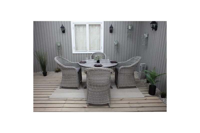 Utendørs møbelgruppe Ø 112 cm bord & 4 Belize grå stoler Grå - Grå - Hagemøbler - Hagegruppe - Spisegrupper hage