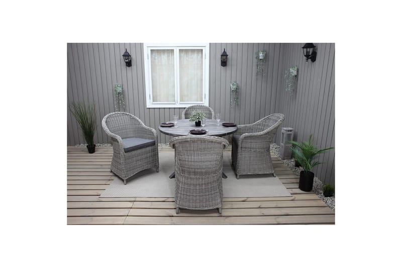 Utendørs møbelgruppe Ø 112 cm bord & 4 Belize grå stoler Grå - Grå - Hagemøbler - Hagegruppe - Spisegrupper hage